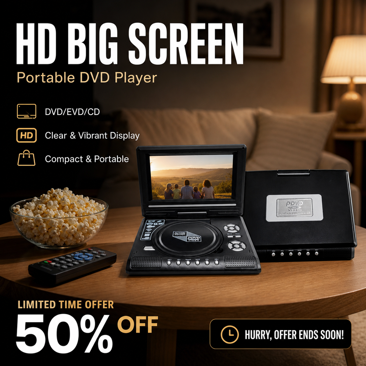 📺 7,8" bærbar HD-DVD/EVD-afspiller – stor skærm, genopladelig og kompatibel med DVD/CD/USB/SD – perfekt til hjemmet og på rejsen 🔥 50 % RABAT