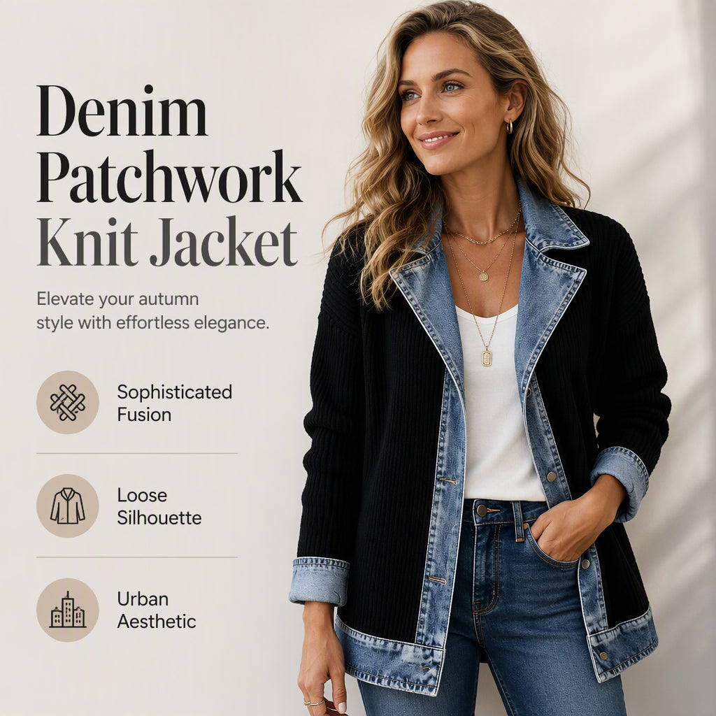 ⌛ Tidsbegrænset tilbud – elegant damejakke i denim og ribstrik