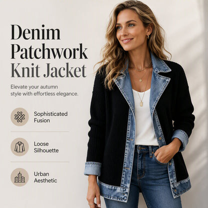 ⌛ Tidsbegrænset tilbud – elegant damejakke i denim og ribstrik