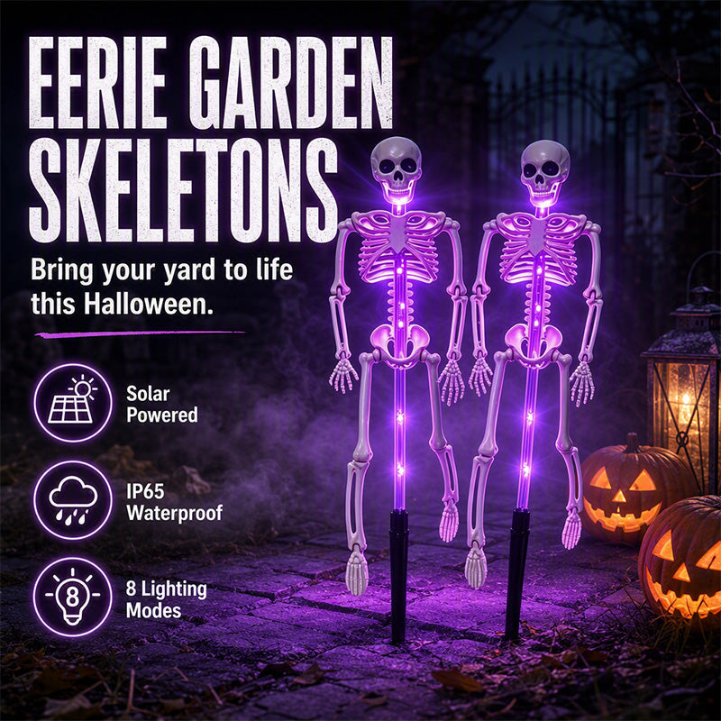 👻50 % rabat til Halloween! 💀Uhyggelig pynt til haven!🎃💡 Solcelledrevne skeletlamper på spyd – lyser i mørket, nemme at montere og perfekte til have, veranda og gangsti! 👻🪦✅