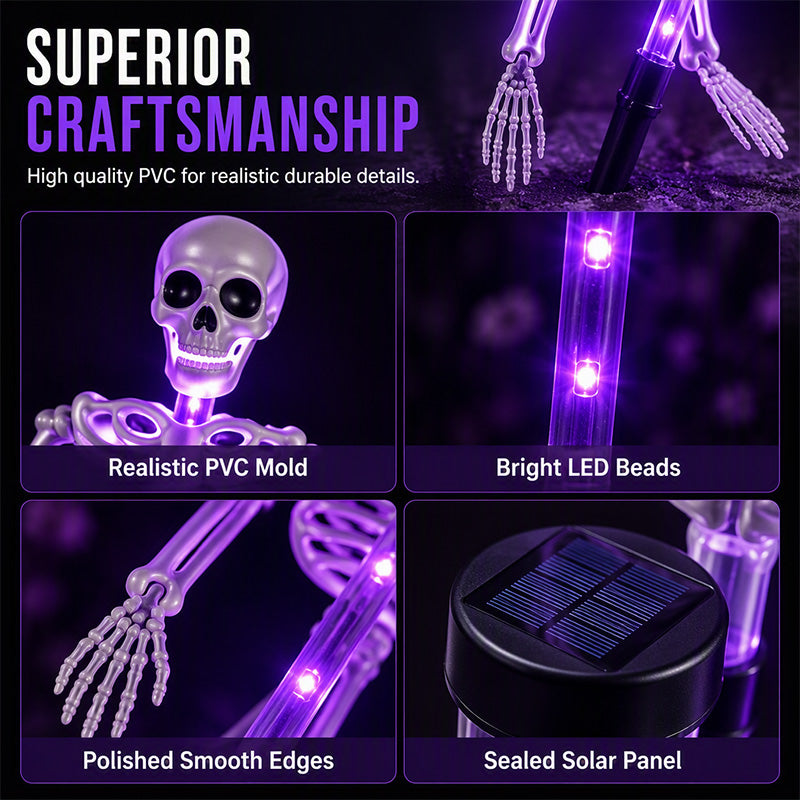 👻50 % rabat til Halloween! 💀Uhyggelig pynt til haven!🎃💡 Solcelledrevne skeletlamper på spyd – lyser i mørket, nemme at montere og perfekte til have, veranda og gangsti! 👻🪦✅
