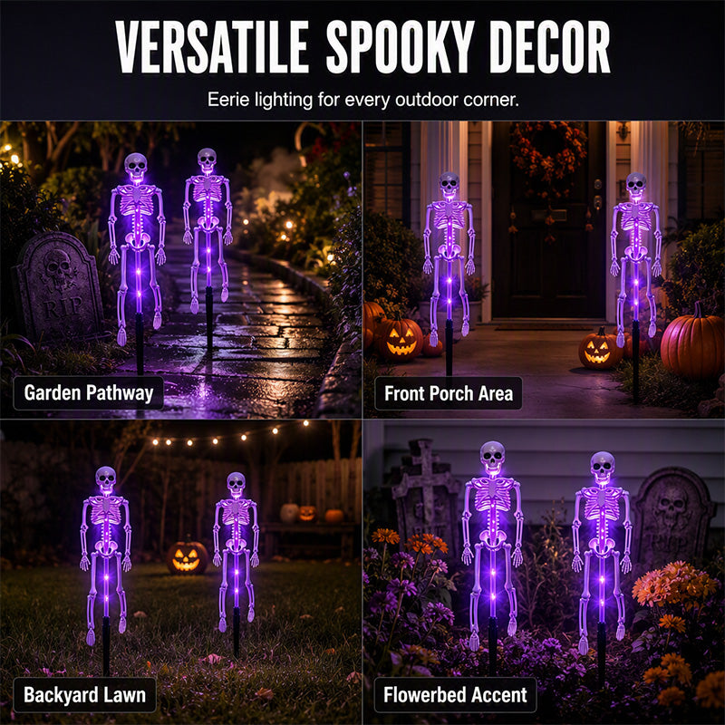 👻50 % rabat til Halloween! 💀Uhyggelig pynt til haven!🎃💡 Solcelledrevne skeletlamper på spyd – lyser i mørket, nemme at montere og perfekte til have, veranda og gangsti! 👻🪦✅
