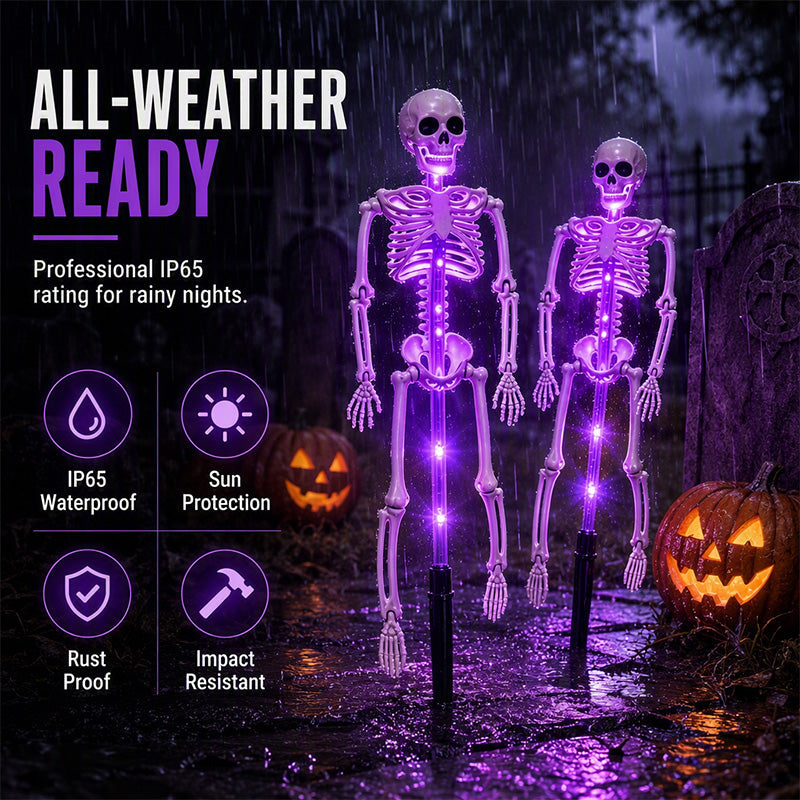 👻50 % rabat til Halloween! 💀Uhyggelig pynt til haven!🎃💡 Solcelledrevne skeletlamper på spyd – lyser i mørket, nemme at montere og perfekte til have, veranda og gangsti! 👻🪦✅