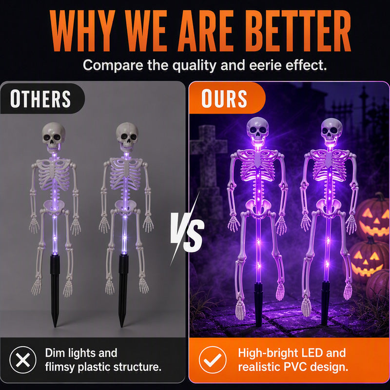 👻50 % rabat til Halloween! 💀Uhyggelig pynt til haven!🎃💡 Solcelledrevne skeletlamper på spyd – lyser i mørket, nemme at montere og perfekte til have, veranda og gangsti! 👻🪦✅