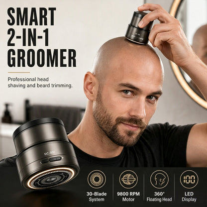 2-i-1 smart elektrisk hovedbarbermaskine og skægtrimmer med digitalt display