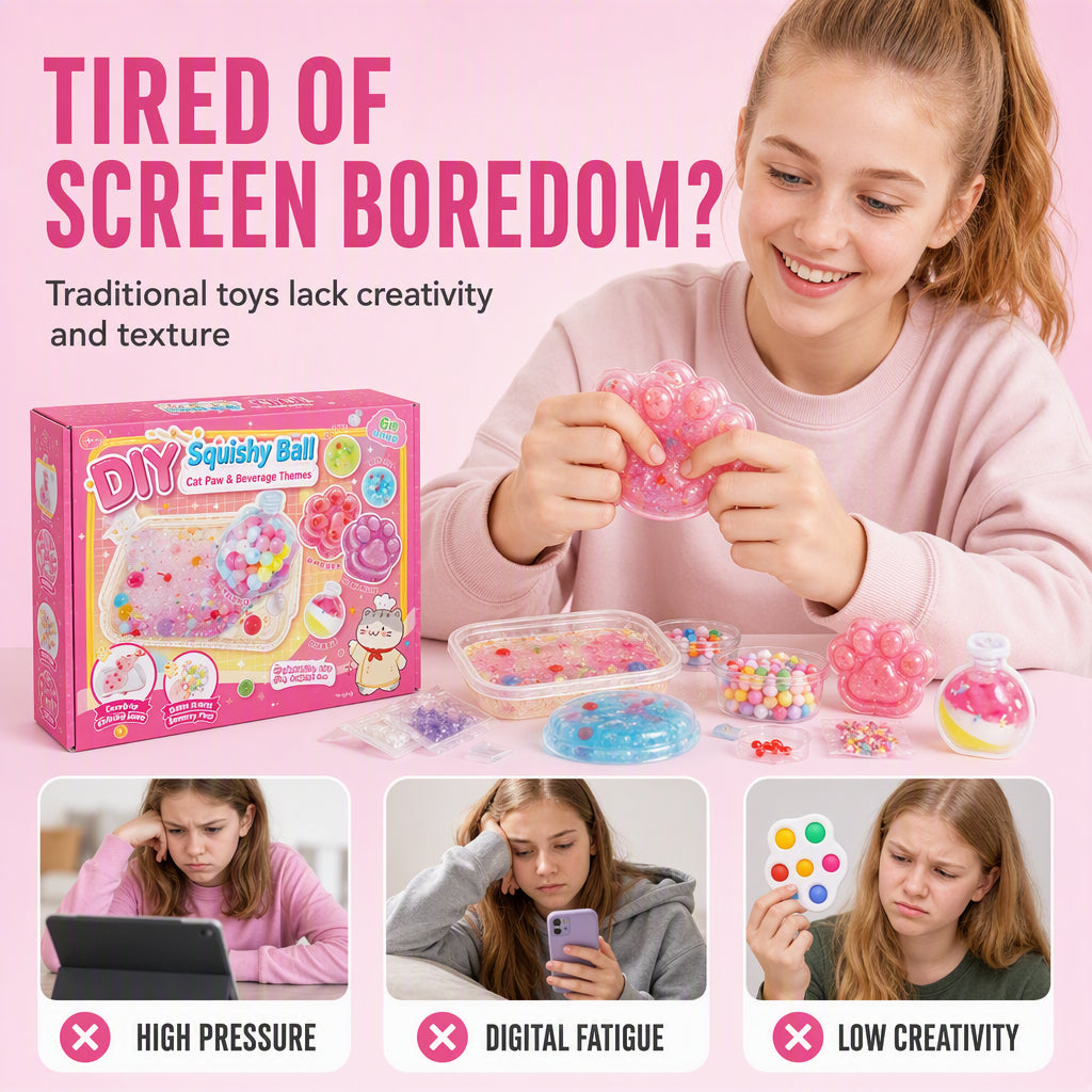 🎨 DIY-sæt til en “Fried Ice”-squishy med kattepote-motiv til børn