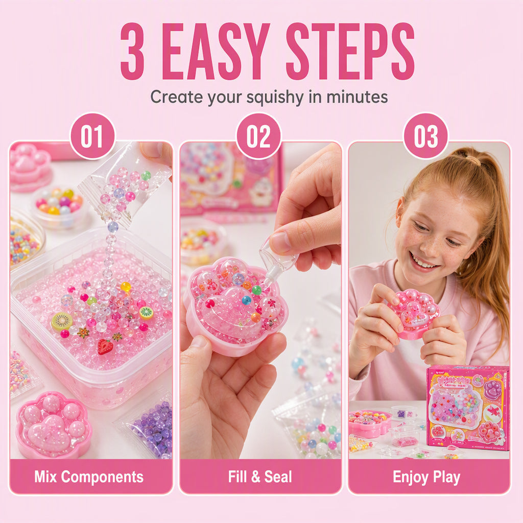 🎨 DIY-sæt til en “Fried Ice”-squishy med kattepote-motiv til børn