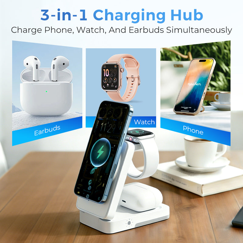 🔋 3-i-1 foldbar magnetisk ladestander til hverdagens enheder
