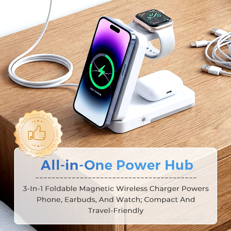 🔋 3-i-1 foldbar magnetisk ladestander til hverdagens enheder