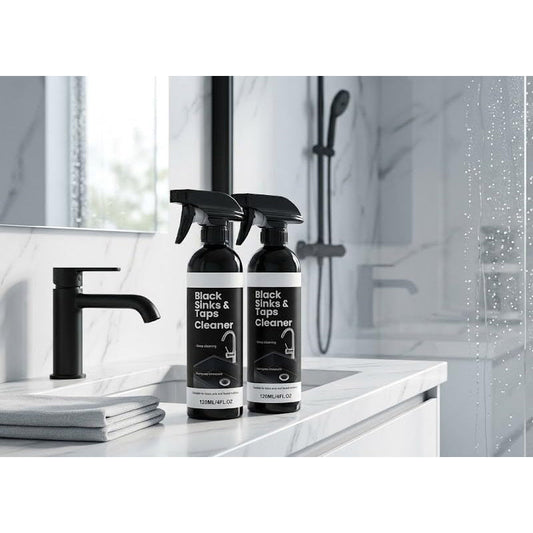 🚿50% RABAT NU! Kalkfjerner-spray til sorte vaske og vandhaner, spray mod genstridige vandpletter, badeværelsesrens uden skrubning til armaturer, vaske og bruseflader