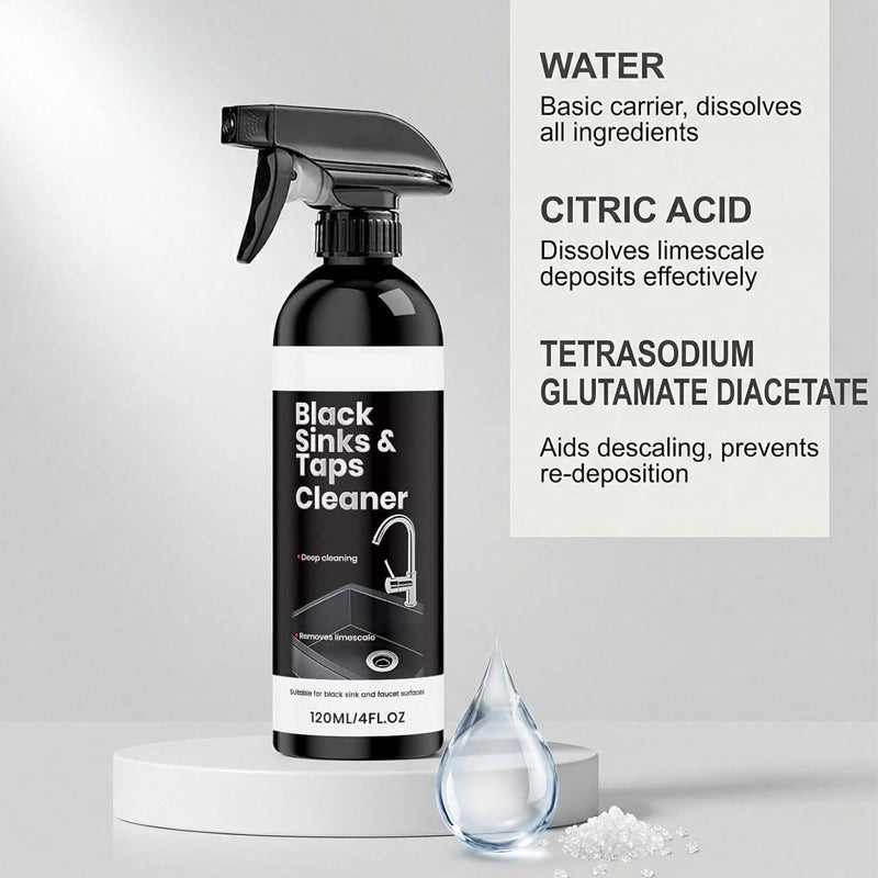 🚿50% RABAT NU! Kalkfjerner-spray til sorte vaske og vandhaner, spray mod genstridige vandpletter, badeværelsesrens uden skrubning til armaturer, vaske og bruseflader