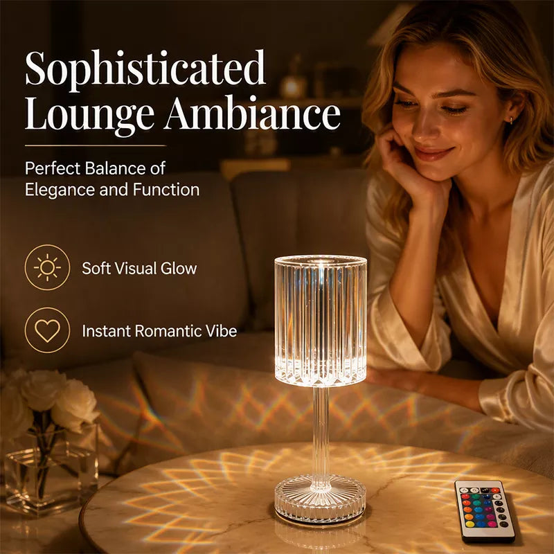Akryl krystalrosa bordlampe med touchfunktion