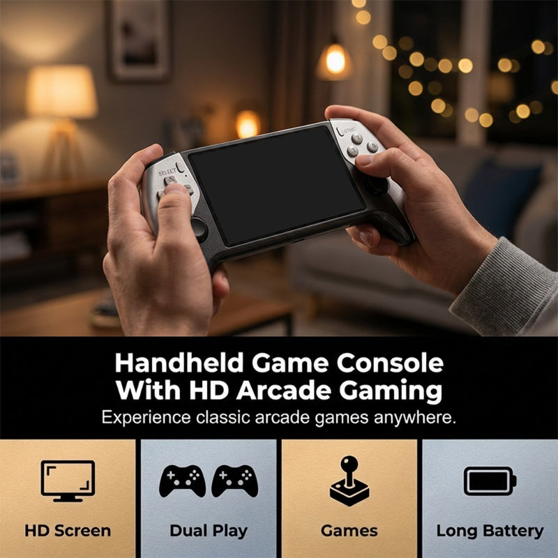 🎮Sidste dag – 50 % rabat🕹️Håndholdt spillekonsol – kampfunktion til 2 spillere, ergonomisk greb. 5″ HD-skærm, lang batteritid. Retrospil overalt! ✨🔋