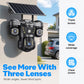 ☀️ Solcelledrevet overvågningskamera med tre objektiver og 360° overblik – overvågning dag og nat ved have, indkørsel og garage 🏠