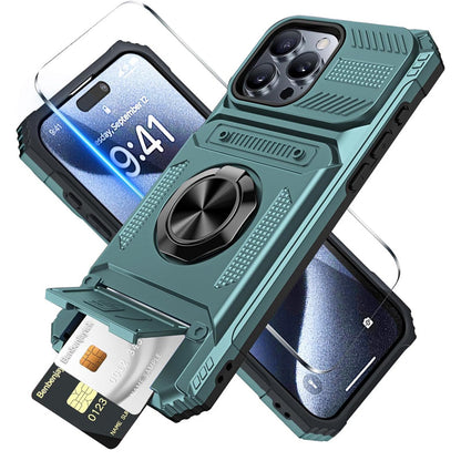 Mobilcover med kortholder og ringgreb til iPhone