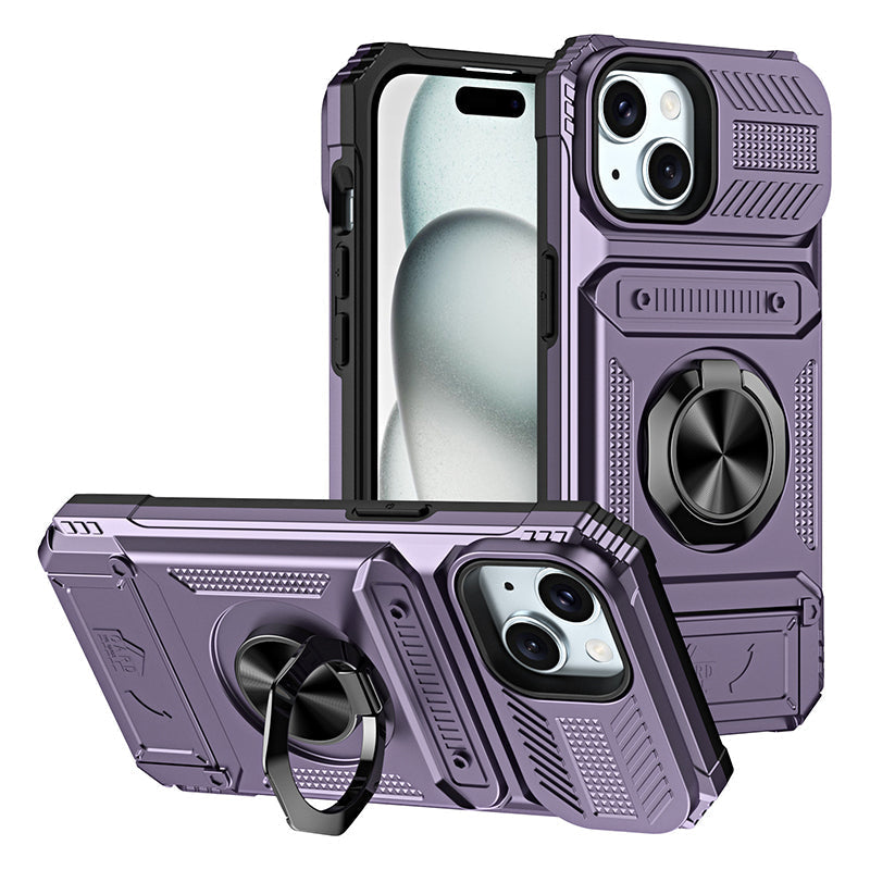 Mobilcover med kortholder og ringgreb til iPhone