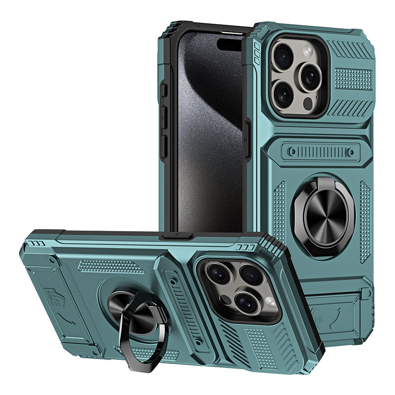 Mobilcover med kortholder og ringgreb til iPhone