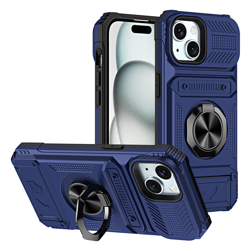 Mobilcover med kortholder og ringgreb til iPhone