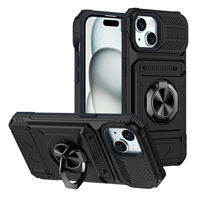 Mobilcover med kortholder og ringgreb til iPhone