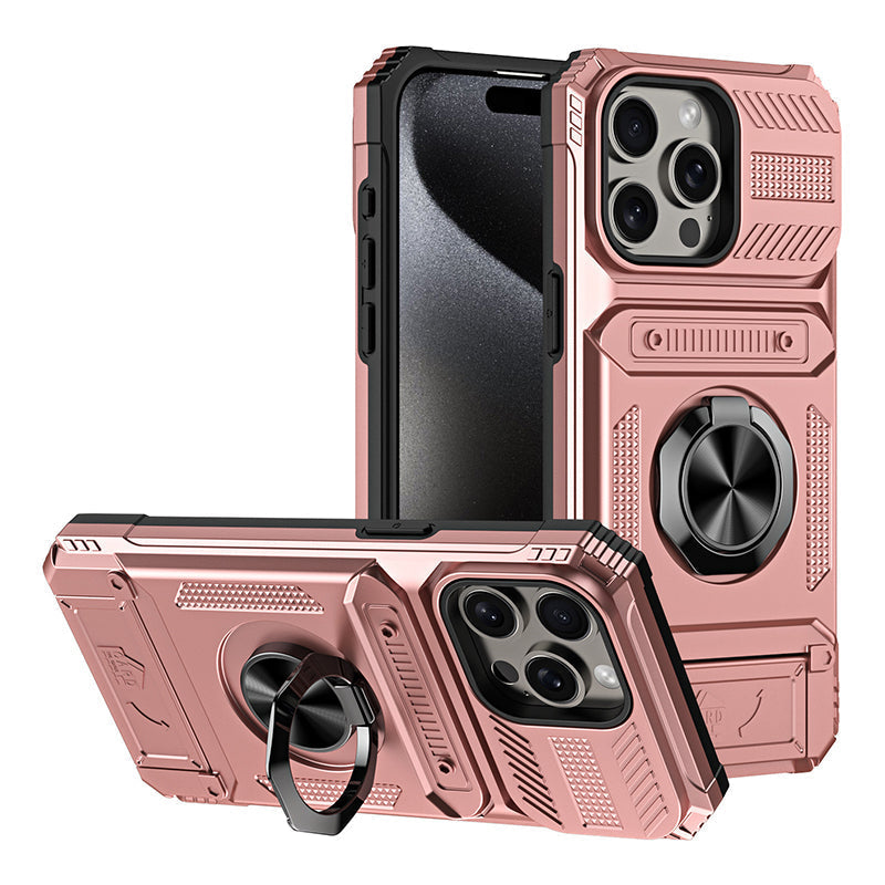 Mobilcover med kortholder og ringgreb til iPhone