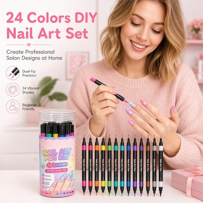 💅Neglepenne med dobbelte spidser i 24 farver – nemt DIY-negledesign