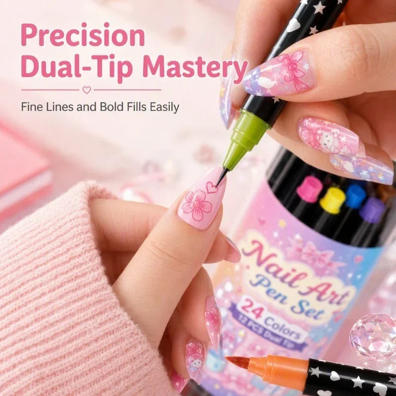 💅Neglepenne med dobbelte spidser i 24 farver – nemt DIY-negledesign