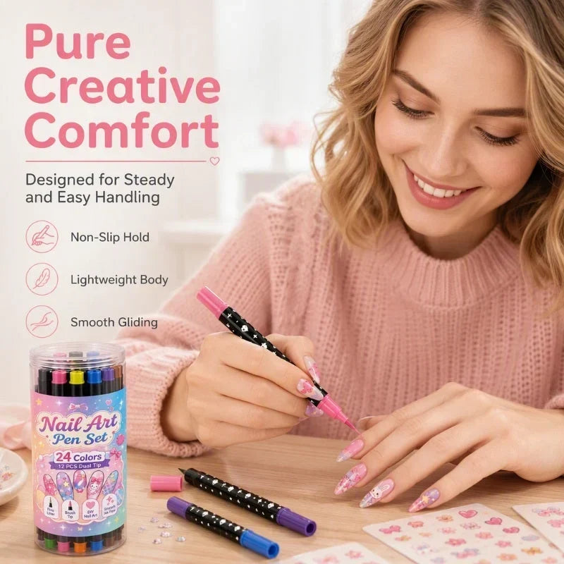 💅Neglepenne med dobbelte spidser i 24 farver – nemt DIY-negledesign