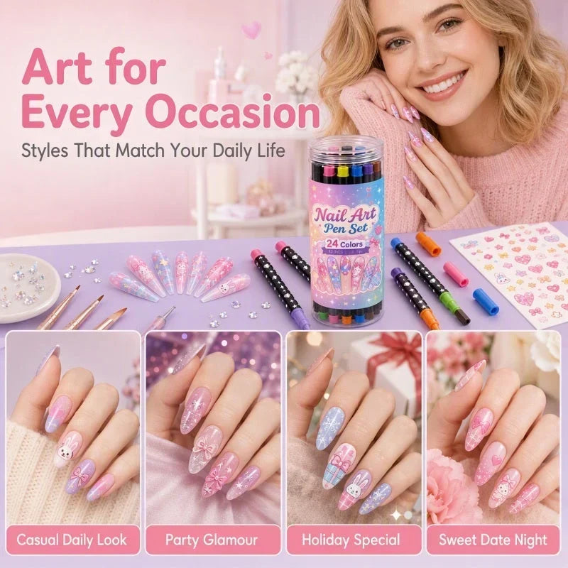💅Neglepenne med dobbelte spidser i 24 farver – nemt DIY-negledesign