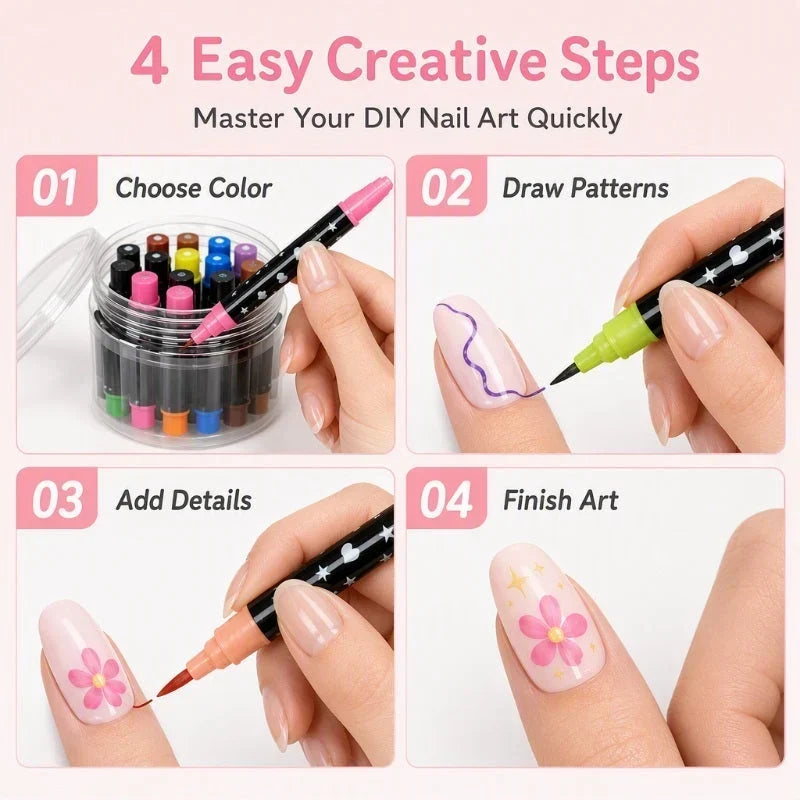 💅Neglepenne med dobbelte spidser i 24 farver – nemt DIY-negledesign