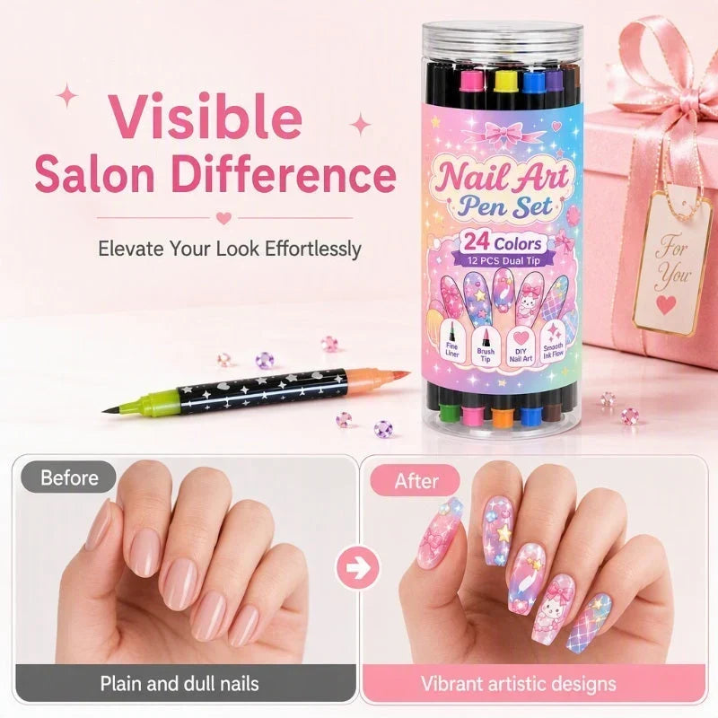 💅Neglepenne med dobbelte spidser i 24 farver – nemt DIY-negledesign