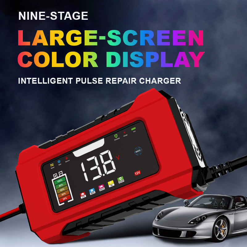 12V 6A smart bilbatterioplader med LCD-display - rød