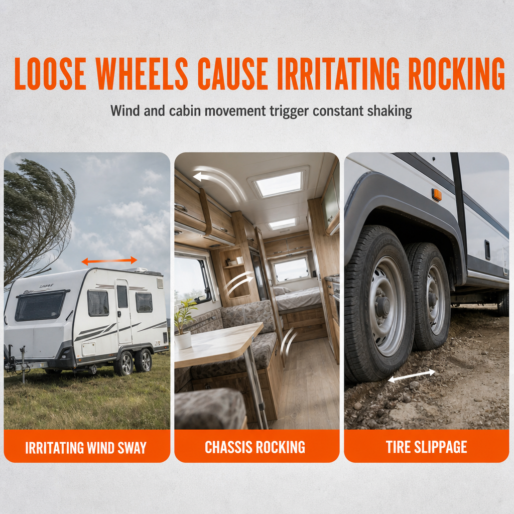 Kraftige hjulstabilisatorer til autocamper & campingvogn – 2-pak med nøgle