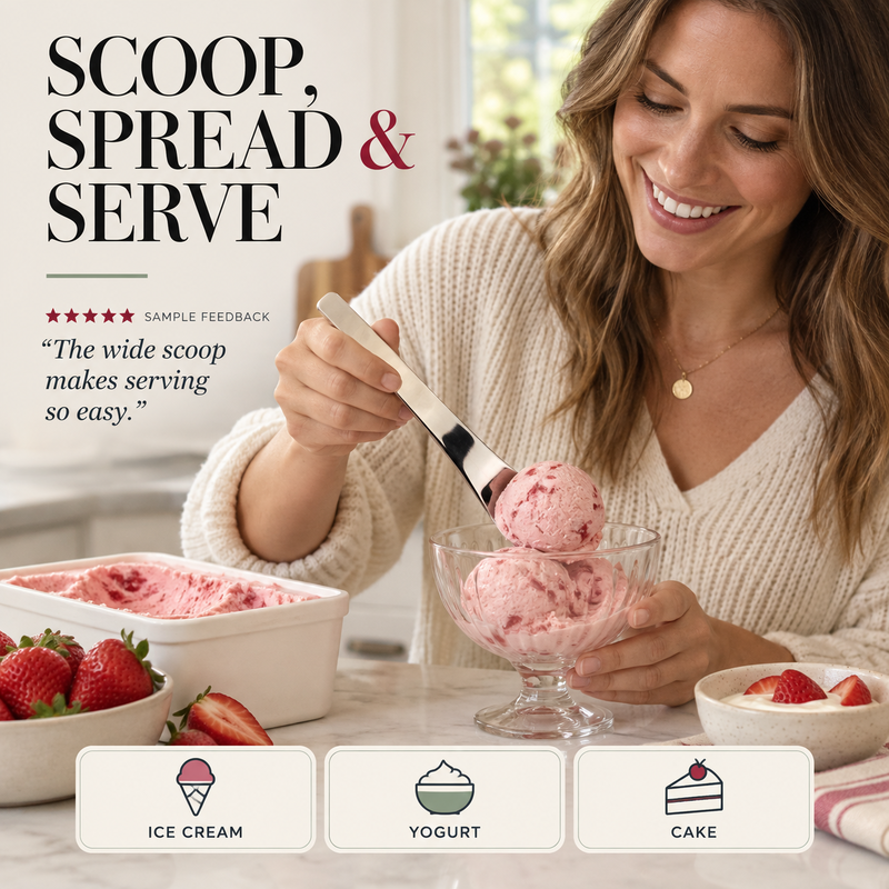 Dessertske i rustfrit stål med langt ergonomisk håndtag