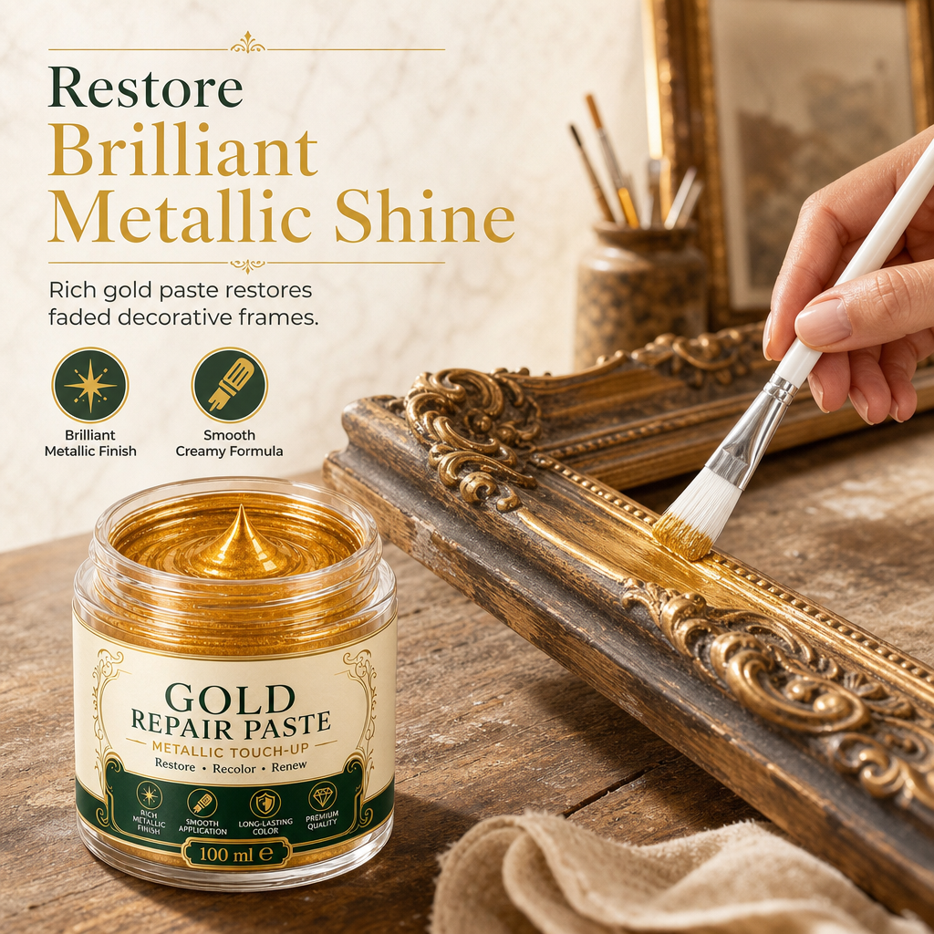 🔥50% RABAT NU! Guldmetallic reparationspasta med pensel, perfekt til metaloverflader ✨✅💥