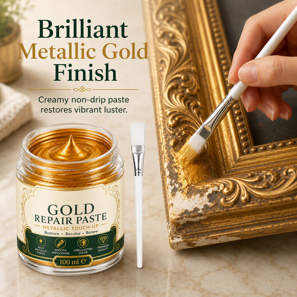 🔥50% RABAT NU! Guldmetallic reparationspasta med pensel, perfekt til metaloverflader ✨✅💥