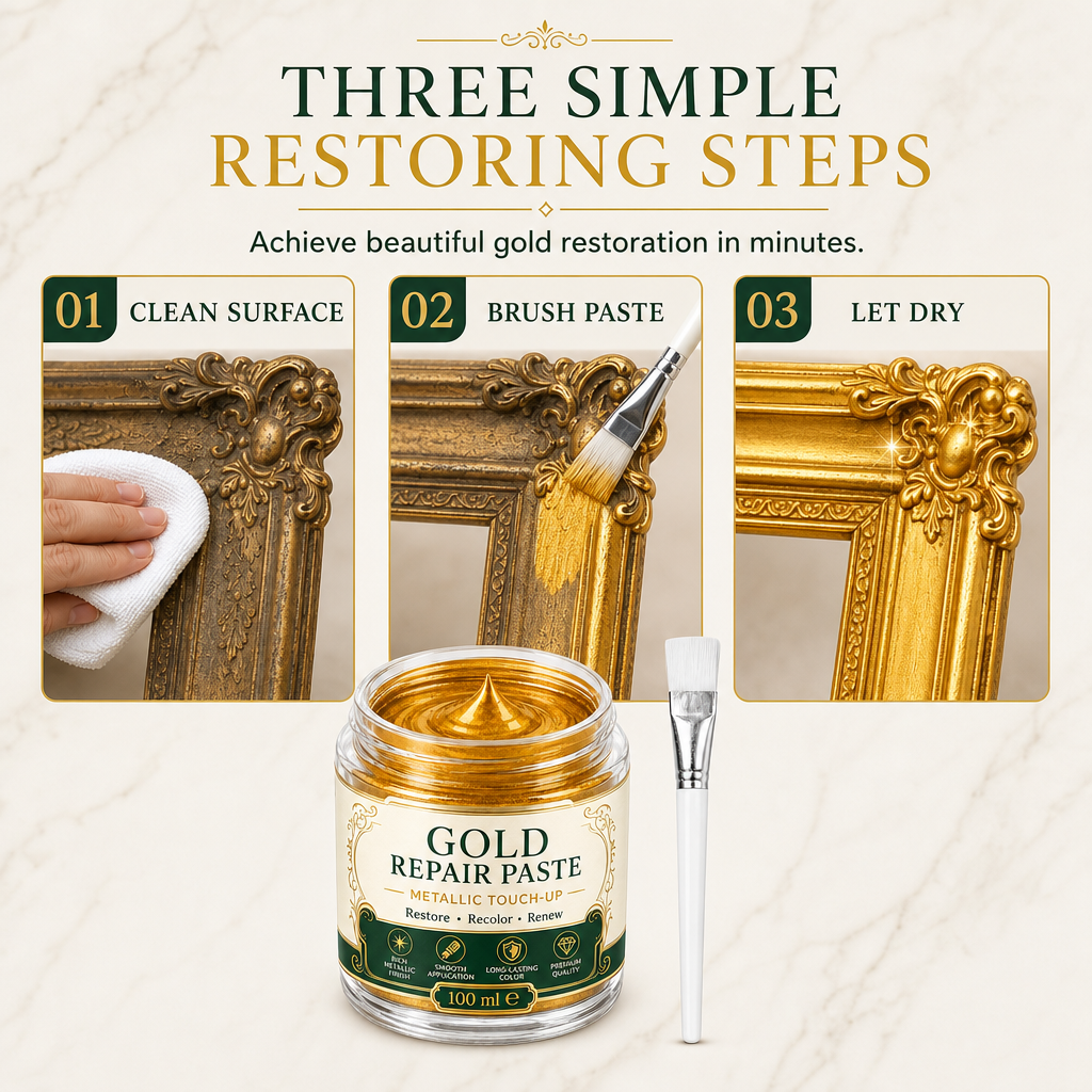 🔥50% RABAT NU! Guldmetallic reparationspasta med pensel, perfekt til metaloverflader ✨✅💥