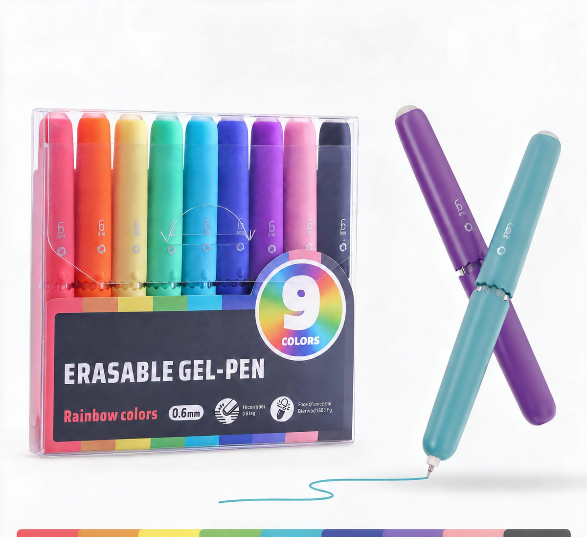 🏆 50 % RABAT! ✨ Sæt med 9 viskbare gelpenne i flere farver
