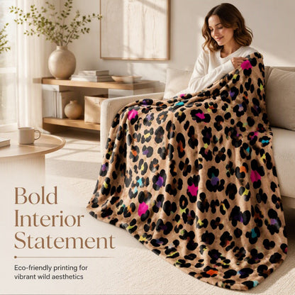 🛋️ Ekstra blød plaid med leopardmønster – hygge og stil i hjemmet ✨