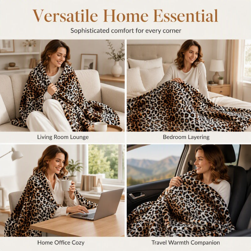 🛋️ Ekstra blød plaid med leopardmønster – hygge og stil i hjemmet ✨