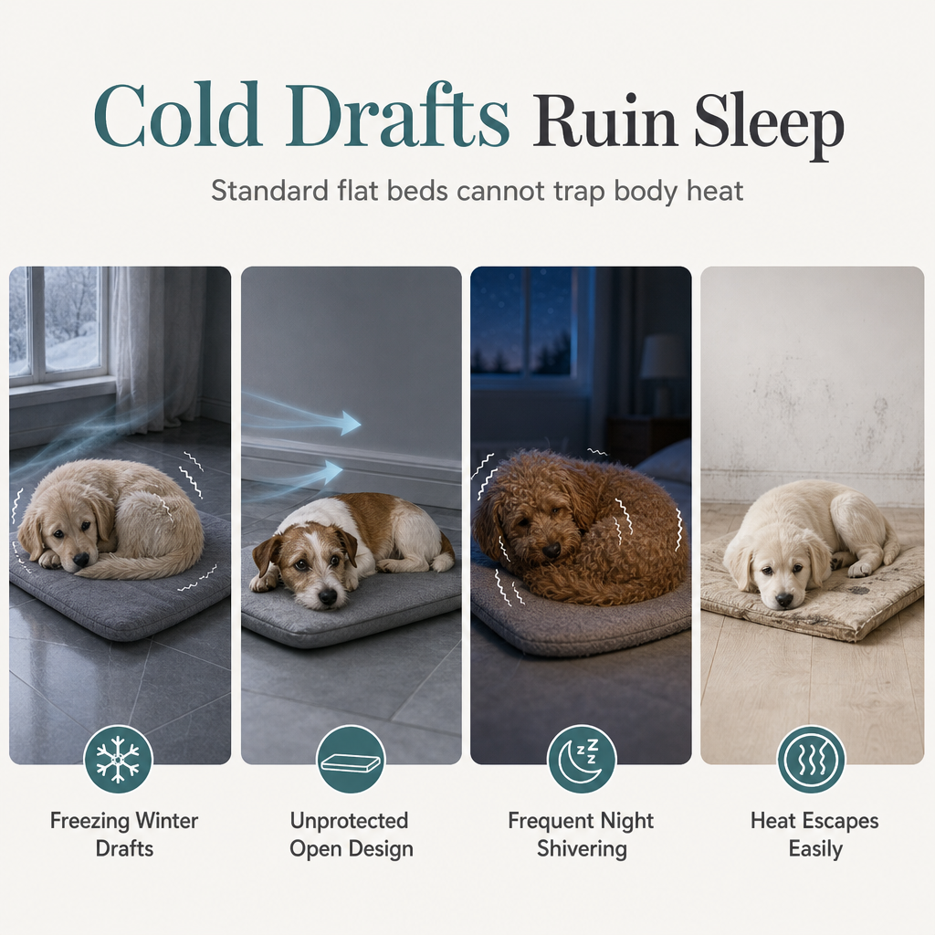🐾50 % RABAT! 🛏️ Halvlukket varm soveseng til kæledyr – vindtæt, plysset og hyggelig seng til katte og små hunde, blød rede til vinterlure 🌨️