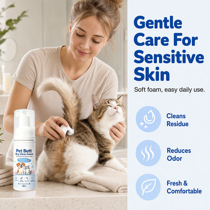 No-Rinse Pet Butt Dry Clean Foam til hunde og katte