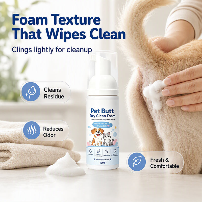 No-Rinse Pet Butt Dry Clean Foam til hunde og katte