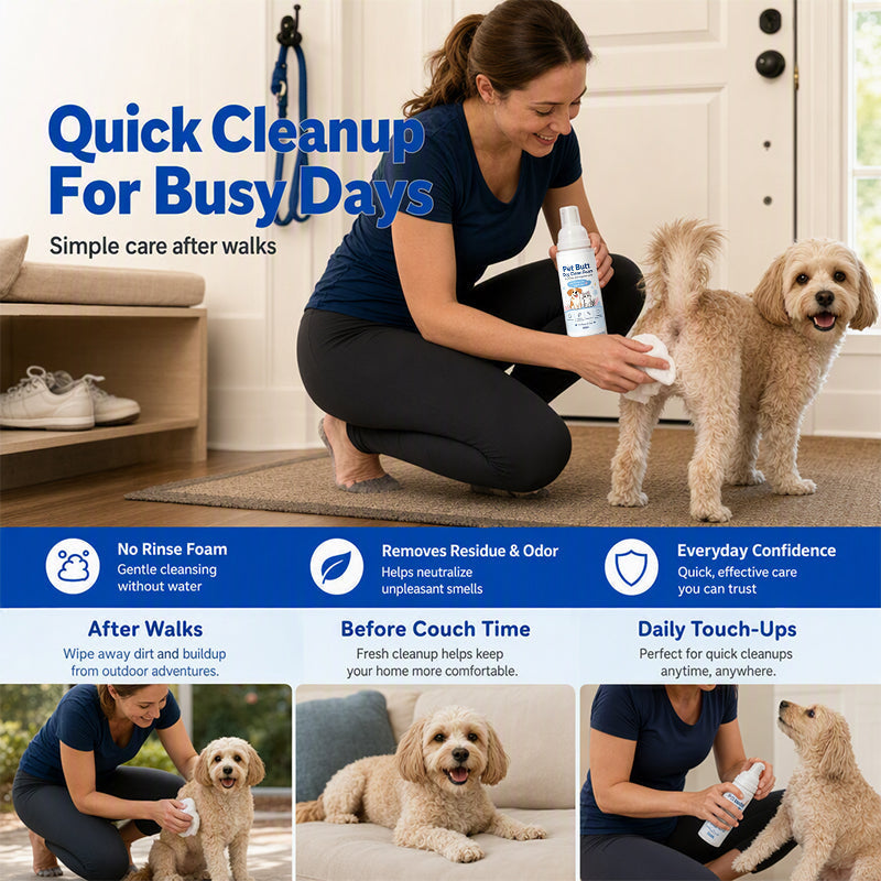No-Rinse Pet Butt Dry Clean Foam til hunde og katte