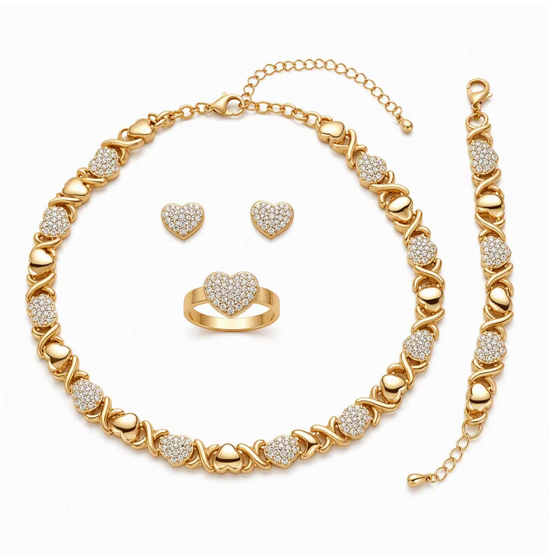 ⏳50 % rabat i en begrænset periode⏰Klassisk smykkesæt med hjertemotiv i 4 dele📿💍💖