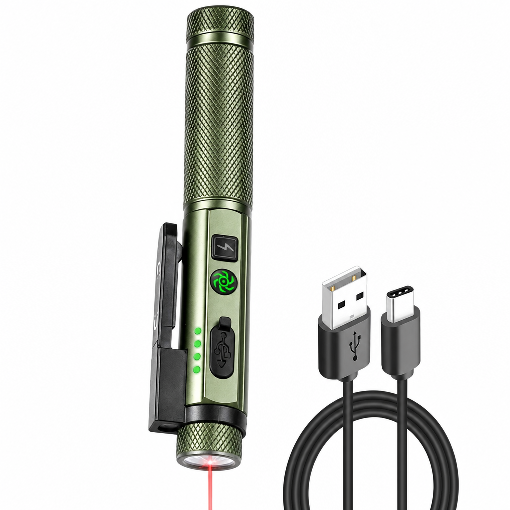🔦 LED-penlygte med rød laserpeger og magnetfod
