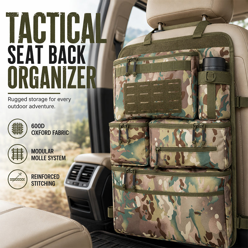 🚙 50 % RABAT NU! 🎒 Bilsædeorganisator med flere lommer – modulært system & slidstærkt camouflage-stof 🛠️