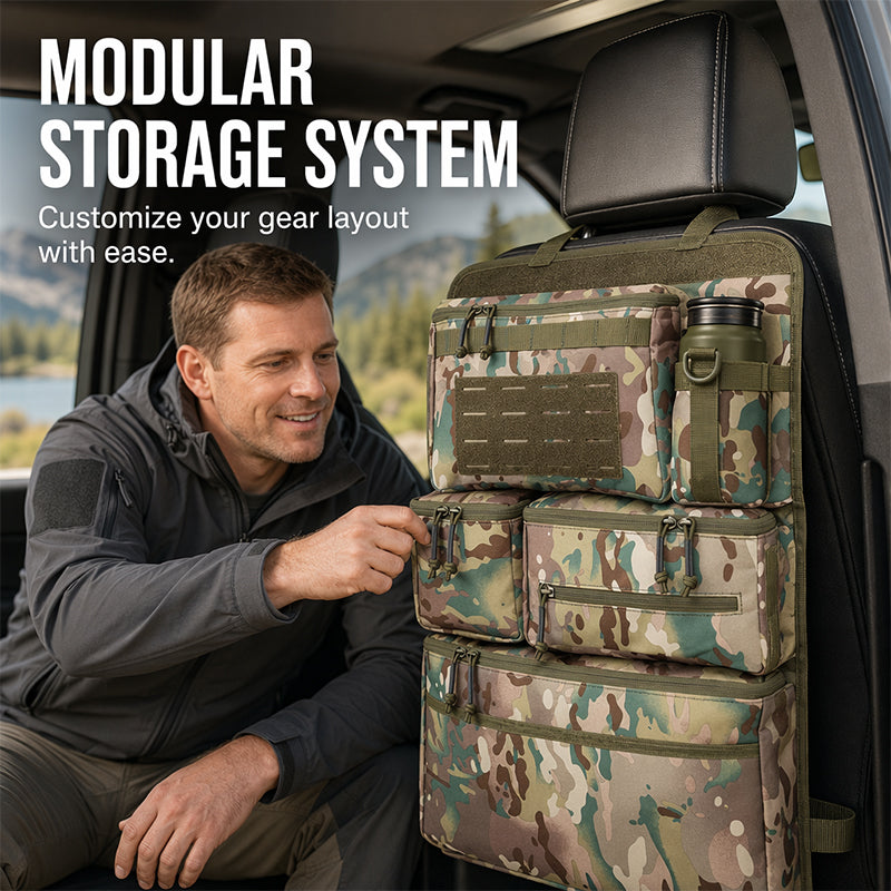🚙 50 % RABAT NU! 🎒 Bilsædeorganisator med flere lommer – modulært system & slidstærkt camouflage-stof 🛠️