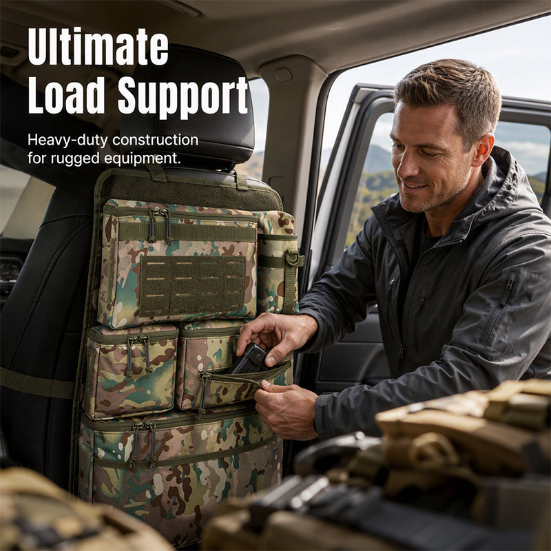 🚙 50 % RABAT NU! 🎒 Bilsædeorganisator med flere lommer – modulært system & slidstærkt camouflage-stof 🛠️