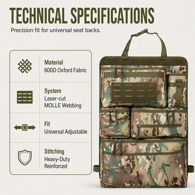 🚙 50 % RABAT NU! 🎒 Bilsædeorganisator med flere lommer – modulært system & slidstærkt camouflage-stof 🛠️