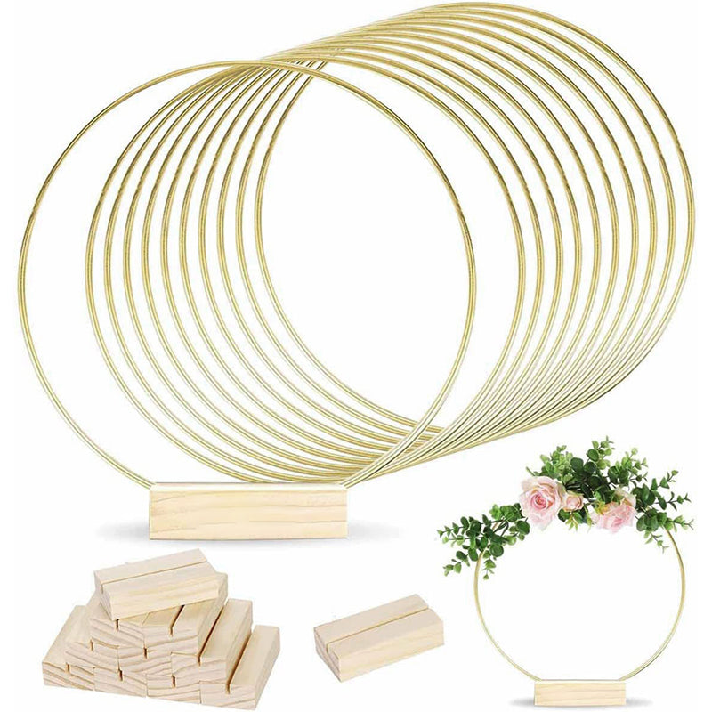 ⏳Tidsbegrænset 50 % rabat⏰Guldfarvet metalring til blomsterdekoration med træfod🌸✨